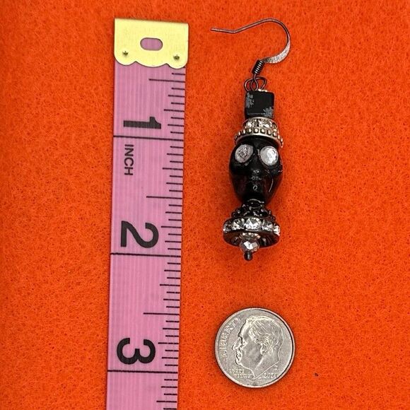 Black Skull Day of the Dead Dia de Muertos Dangle Earrings Halloween Women - Picture 7 of 8